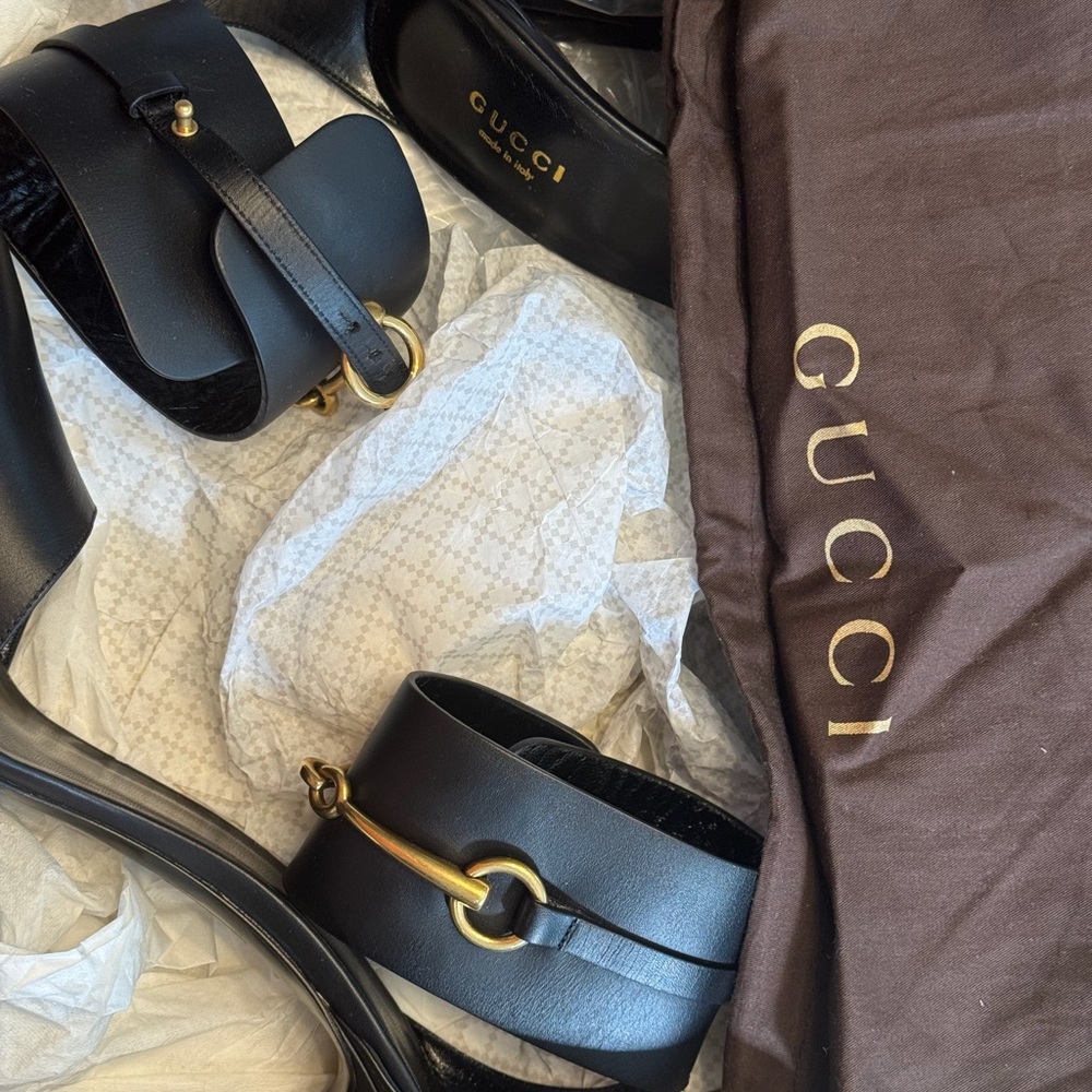 Authentic Like New - Gucci Lifford Ursula Heels in Black with Horsebit Straps - Picture 7 of 11